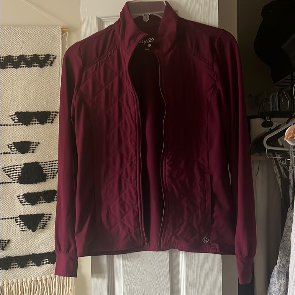 Quilted Burgundy Bomber Scrub Jacket